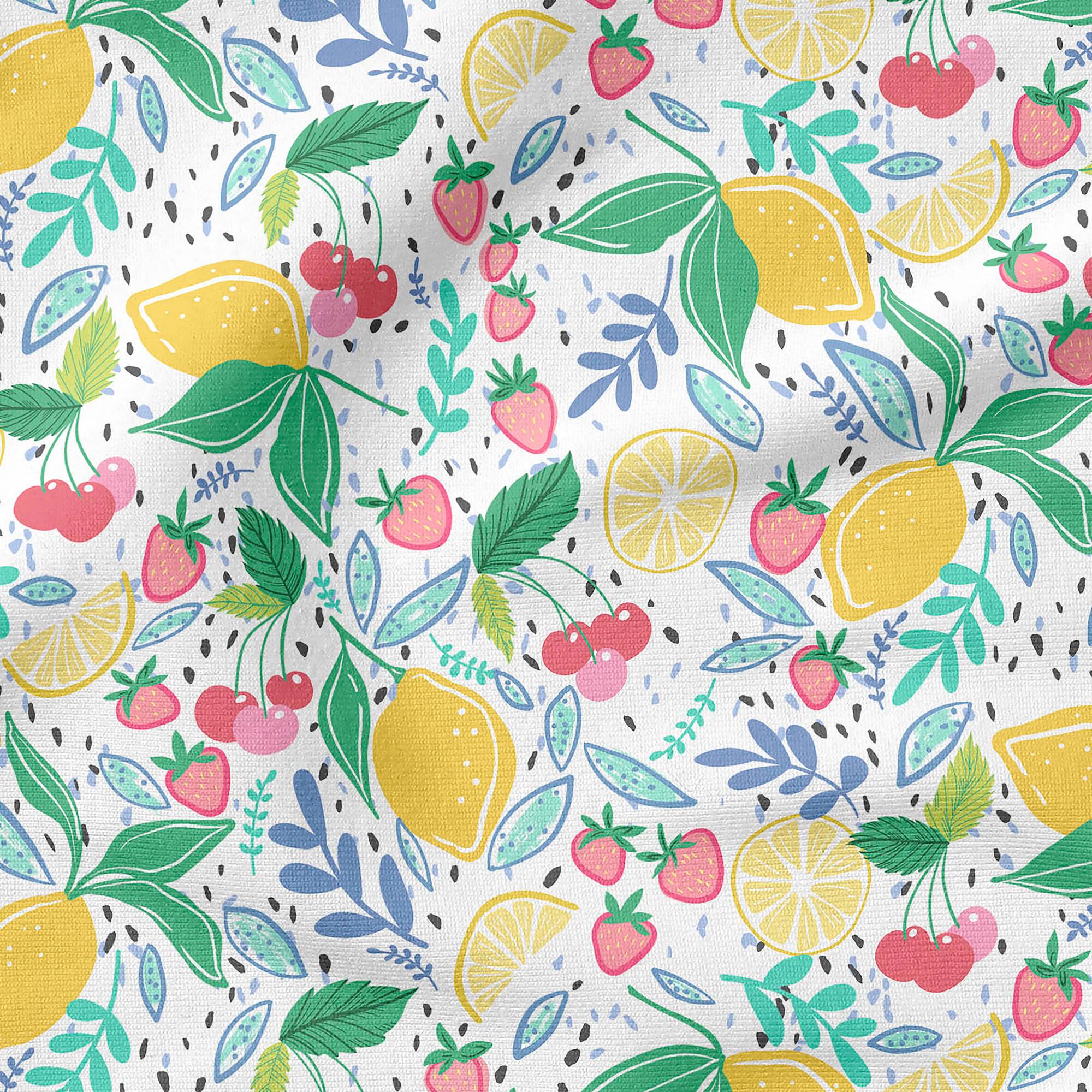 Fabric Editions White Mixed Fruits Cotton Fabric